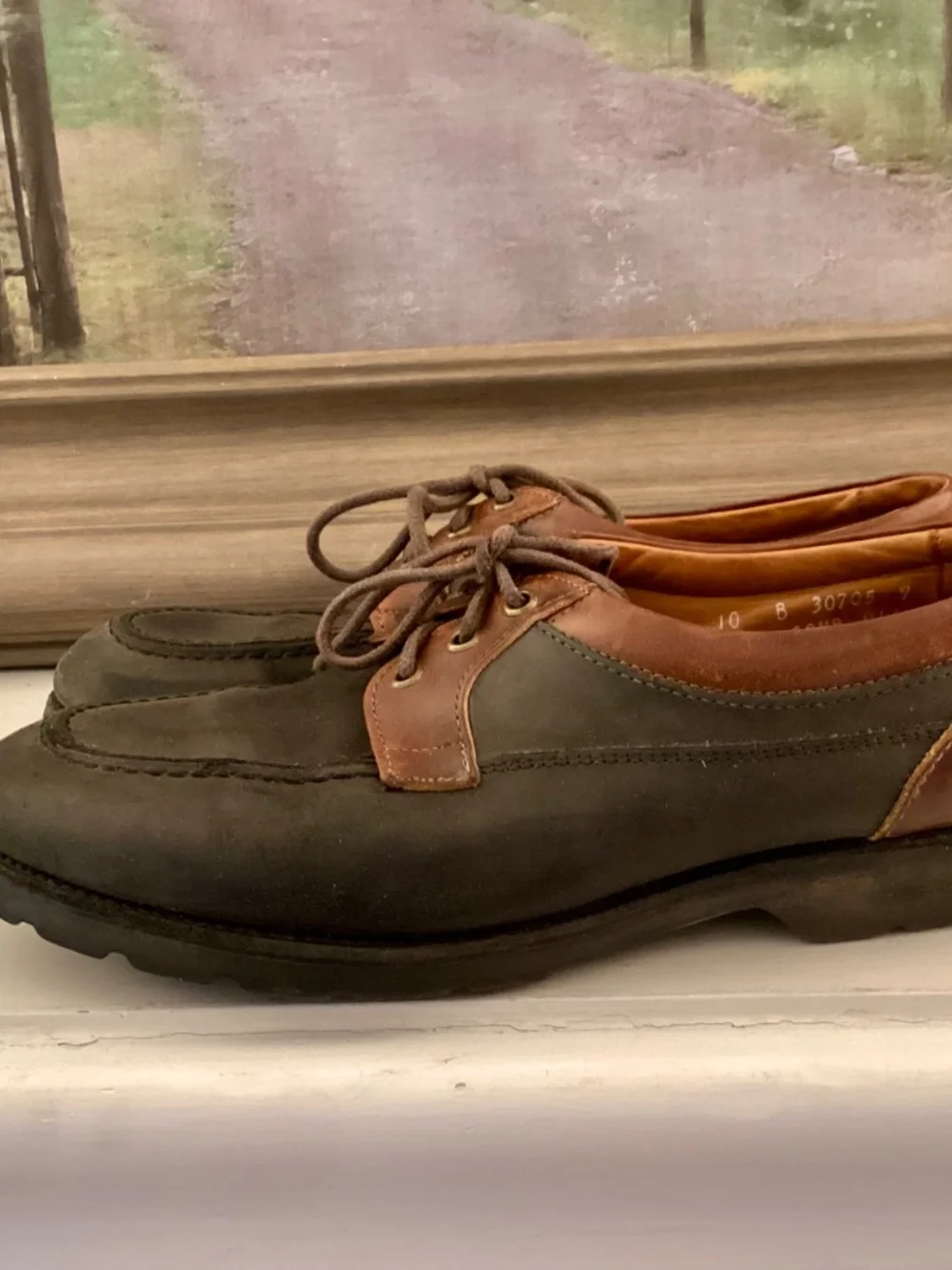 Allen Edmonds Lifestyles Boat Shoes Gray Brown Leather Vibram Soles Men’s 10 B
